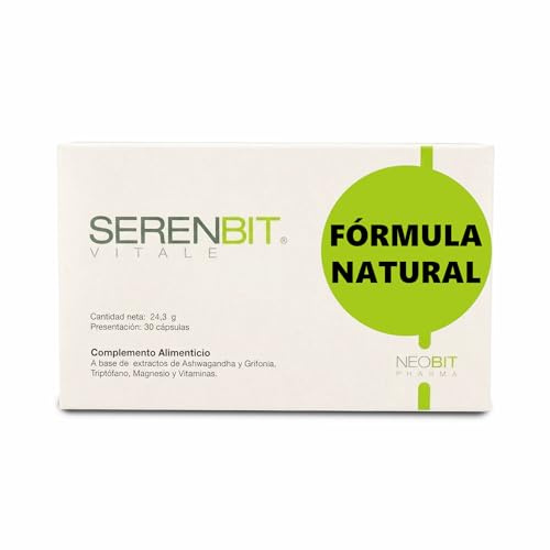 SERENBIT Complément alimentaire pour réduire les strats et l'anxiété | Relaxant | 30 capsules d'ashwagandha capsules, tryptophane avec magnésium, extrait de griphonie, magnésium et vitamines B6 et B12