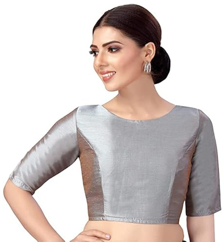Fashnkart Saree Blouses for Women Readymade Choli Solid Half Sleeve Plain Fashion Ethenic Sari Blouse Grey