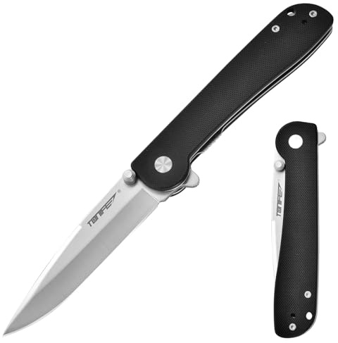 TONIFE Guiding Star Navaja Plegable con Clip de Bolsillo, Antideslizante EDC Cuchillo Plegable Outdoor, Hoja 8Cr14MoV y Mango G10 para Cuchillo de Camping al Aire Libre (Negro + Satén)