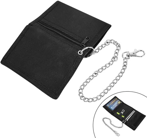 YWKJDDM Slim Wallet, Men's Wallet with Chain Clip Zipper, Fabric Wallet for Travel Sports for Teenagers Kids Boys Men (Black)