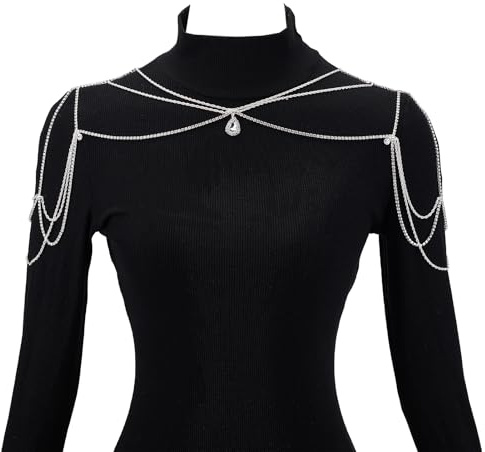NICENEEDED Catena per Il Corpo con Spalla Strass, Catena Posteriore Multistrato con Pendente A Goccia d'Acqua, Catena da Braccio in Cristallo con Catena per Sfondo Nuziale