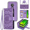 Phone Case for Motorola Moto G7 Power Zipper Wallet Magnetic Detachable Cell Cover with Screen Protector Crossbody Lanyard Strap Flower Flip Card Holder Slot MotoG7Power G7Power Women Girls Purple