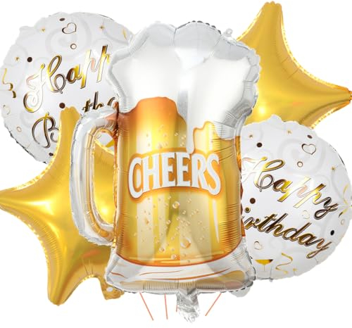 Feelairy Folienballon Bierflasche Deko, 5 Stück Luftballon Weinflasche Sektflasche Riesen Helium Ballons Bier Flasche Luftballons Happy Birthday Deko für Geburtstagsdeko Frauen Mann Party Deko