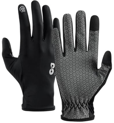 SUJAYU Full Finger Thin Hiking Gloves Women Men, Light Touchscreen UV Gloves for Hiking Running Workout Driving Women Men (Black, XX-Large)