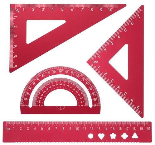 Kvartsman 4 stycken triangelformade linjaler set 20 mm aluminium linjal geometrisk gradskiva triangel linjal ingenjörskala tecken linjalkit för kontor hem, röd