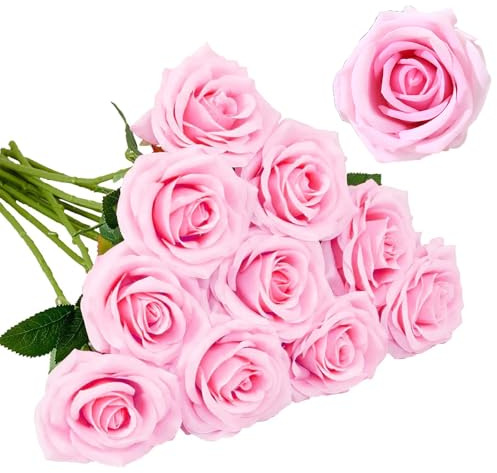 15 Stücke Kunstblumen Seidenblumen Rosen 51x7cm Kunstblumen Blätter und Verstellbare Stiele,Realistisch und Weich Künstliche Blumen für DIY Hochzeitsfeier, Valentinstag (Hellrosa)