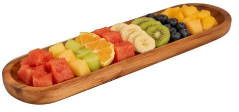 Träbricka – 40 x 9 x 0,79 cm serveringsbricka, träfat | Dekorativ köksbräda lång valnöt smal design för förrätter sushi frukt efterrätt mellanmål inflyttningsfest bröllop