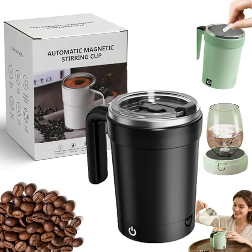 Automatic Self Stirring Coffee Mug Rechargeable, Mixing Cup with Temperature Display, Travel Cup with Lid, Hot Beverage Warmer, Gift for Home Office Kitchen Travel Birthday Christmas Gift (Black)