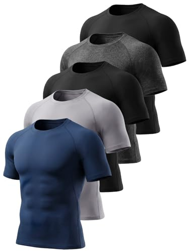 Mexholin 5 Pack Mens Compression T Shirt Dry Fit Gym Running Short Sleeve Shirts Men Moisture Wicking Athletic Workout Tops