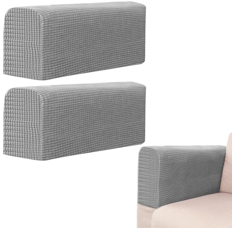 BEZHO Fundas para Brazos de Sofá, 2 uds., Gris Claro | Antideslizante, Suave | Protector Acolchado para Sofás y Sillones Reclinables