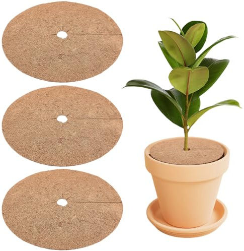 CREATCABIN 3Pcs Couvercle Pot Fleurs Tapis Paillis Fibre Coco 35cm Anneau Paillis pour Arbre Anneau Protection pour Plantes Fibre Coco Naturelle Tapis Paillis pour Jeunes Plant Barrière Anti Mauvaises