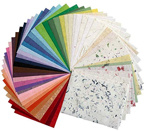 Lot de 50 feuilles de papier de mûrier A4 pour fabrication de cartes origami et washi Couleurs mélangées