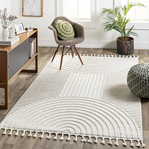 Livabliss Jakarta Geometric Rug - Scandi Area Rugs Living Room 160x213 cm, Dining, Kitchen - Neutral, Abstract Patterned Rugs, Boho Style, Easy Care Pile - Large Rug, Cream and Ivory