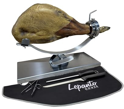 FERRETERIA LEPANTO JAMONERO BALANCIN Giratorio Soporte JAMONERO 17927 Acero Inoxidable + Cuchillo Arcos Niza + CHAIRA + Cubre Jamon + Pinza LepantoHouse