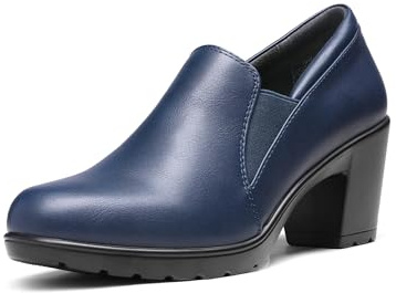 DREAM PAIRS Women's Low Chunky Block Heels Pumps Comfortable Slip-on Heeled Loafers Dress Work Shoes for Office Business LOLA,Size 11,Navy,DPU214