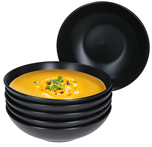 MamboCat Kattegat 6er Set Suppenteller tief I 500 ml I 6 Personen I Schwarz matt I Soup Bowl, Salat-Teller, Pasta, breite Schale I Steingut-Geschirr
