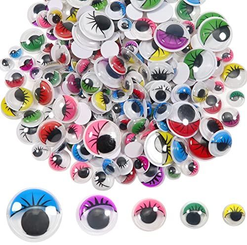 TOAOB 200pcs Wiggle Googly Eyes Self Adhesive with Eyelashes Round 8mm 10mm 12mm 15mm 20mm Craft Eyes Mixed Colors Plastic Sticker Eyes for DIY Crafts Scrapbooking Decoration