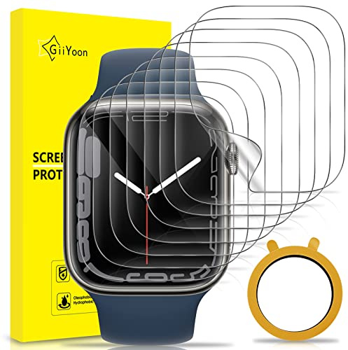 GiiYoon 8 stycken Skärmskydd för Apple Watch Series 7/8 41 mm, Enkel och bubbelfri montering, Genomskinlig TPU-skyddsfilm för iWatch 41 mm Series 7/8