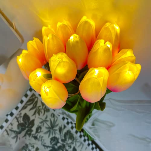 DUNMW Luz de noche de tulipán LED, luz de ramo artificial, luz de mesa de ramo, luz de noche con flores, enchufe de luz de estado de ánimo decorativo alimentado para dormitorio, decoración del hogar