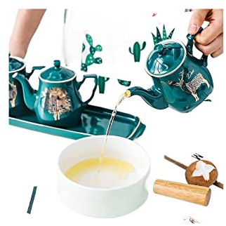 NTTNL Aceitera Dispensador de Aceite y vinagre, Juego de 3 Botellas de Aceite, vinagre de Salsa de Soja de cerámica de 400 ml, condimento de vinagrera líquida con Bandeja Cocina