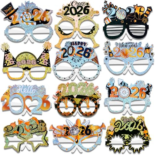 DPKOW Gafas Feliz Año Nuevo 2026 Oro Negro Gafas Año Nuevo 2026 Atrezzo Fiesta Año Nuevo Gafas Gafas Sol Año Nuevo 2026 Decoración Feliz Año 2026 Productos para Fiestas Fin Año 2026