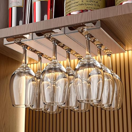 Vaisoeny Wine Glass Holder - 2 Pack Under Cabinet Translucent Stemware Rack Organizer for Kitchen and Bar (Amber)