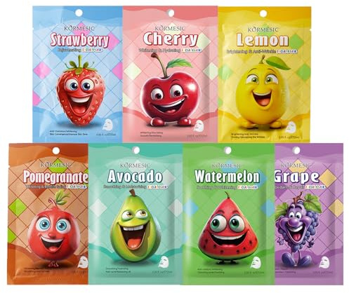 Face Mask Set Skin Care for Teenage Girls - Hydrating Sheet Mask to Moisturizing and Smoothing - Fruit Face Mask Gift Set to Improve Dullness - Gift Set for Women for All Skin Types (7 PCS, Fruit)