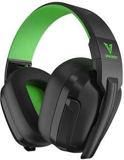 Vakedy Casque Gaming sans Fil pour PS4,PS5,PC,Mac,Casque Gaming Bluetooth avec Microphone,Casque à Faible Latence,Casque Bluaetooth Pliable,50 Heures de Batterie - Noir/Vert