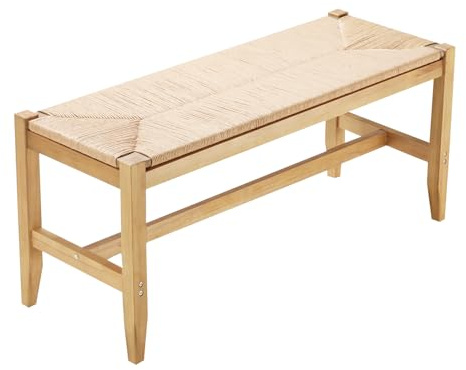 VEVOR Banc en Rotin d'Entrée 1015 x 380 x 455 mm, Pieds en Bois de Chêne, Style Bohème, Rotin Tissé à la Main pour Salon, Cuisine, Couloir - Couleur Bois Naturel