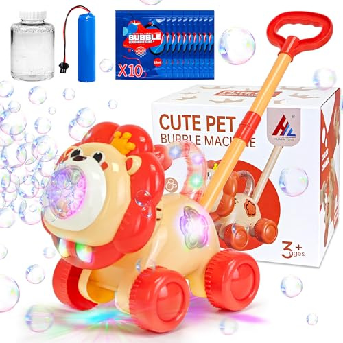 Goenb Bubble Lawn Mower Machine, Bubble Maker Toy Rechargeable Automatic Bubbles Machine with 10 Bags Bubble Solution for Kids Girls Boys for Outdoor Garden Birthday