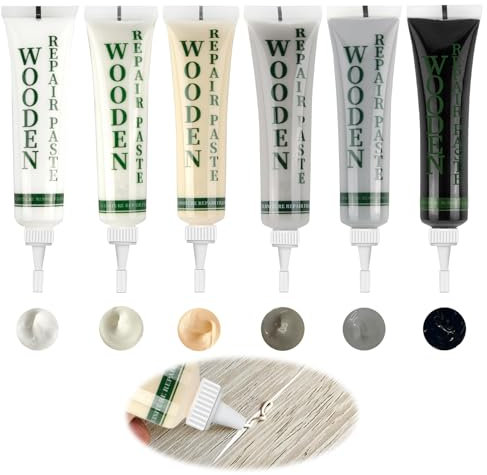 6PCS Wood Furniture Repair Kit, Dark Light Grey Laminate Floor Scratch Repair Kit, Black Ivory White Wood Touch Up Filler for Cracks, Hole,Table Door High-Performance Scratches