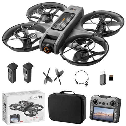 RC Drone with HD Dual Camera & Night LED, Brushless Motor Optical Flow Positioning Headless Mode S156 Mini Quadcopter, Beginner-Friendly FPV Photography Drones with 2 Batteries for Adults (Black)