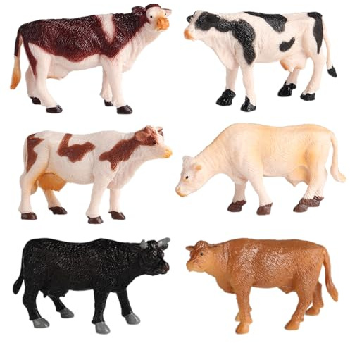 AENIMELY Mini Ensemble de Figurines de Vache - Figurines d'animaux de Ferme de bovins laitiers en Plastique Solide et réaliste - Jouets éducatifs, décorations de gâteaux, Cadeaux pour Les Enfants