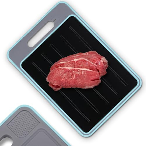 NK Tabla para Descongelar Alimentos + Tabla de Cortar (4 en 1) - Descongelar, Cortar, Rallar Especias y Afilador Cuchillos, Antiadherente y Antideslizante, 36.5 x 25 x 1cm (Lavavajillas) (Azul)