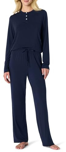 Amazon Essentials x Sofia Grainge Conjunto de Pijama con Cuello Henley de Manga Larga Mujer, Azul Marino, M