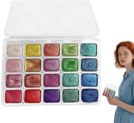 Peintures Aquarelle - Coffret De Peinture Aquarelle Avec 20 Couleurs,Fournitures Portatives de Papeterie Créative Pailletée pour Artistes Amateurs