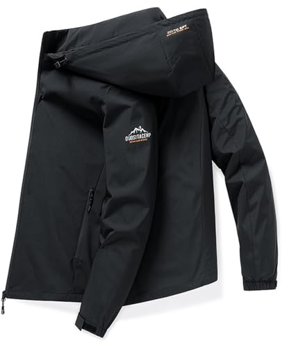 Giacca Antivento Giacca a Guscio, Giacca Impermeabile Uomo, Giacca Antivento Impermeabile Elegante Giacca Antipioggia con Cappuccio Giacca Softshell Giacca Leggera da Transizione
