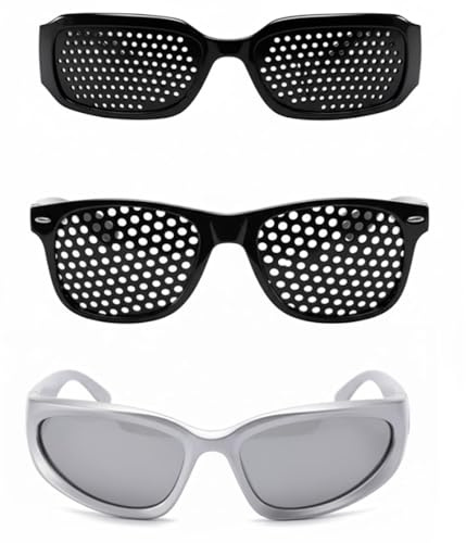 SurPse 3-Pack Rave Glasses and Pinhole Glasses, Classic Ultra Light Shades for Men & Women, Pin Hole for Fatigue Relief, Running, Fishing, Cycling and Golf