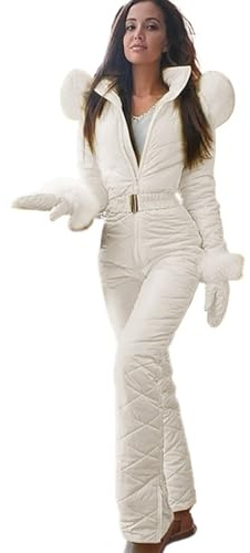 HEUchuan Skidoveraller för kvinnor skiddräkt snowboard utomhus overaller för byxor dam jumpsuit elegant, Vitt, S