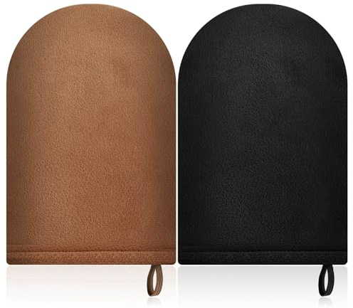 Lanjue 2PCS Self Tanning Mitt Applicator, Shower Glove for Body & Back | Velvet Lining, Washable And Reusable, Even Sunless Tan, for Home, Salon, Travel, Legs, Arms, Back, Shoulders, Daily Body Care
