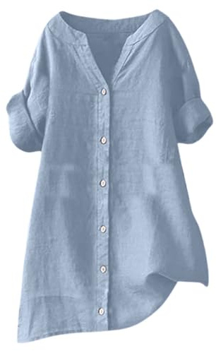 Chemise En Lin Femme Chemisiers Et Blouses Haut Top Vetement Blouse Chic Élégant Tee Shirt Grande Taille Solde Vêtements Tunique Long Chemisier Longue Col V Manche Ete Fluide Elegant Oversize Vêtement