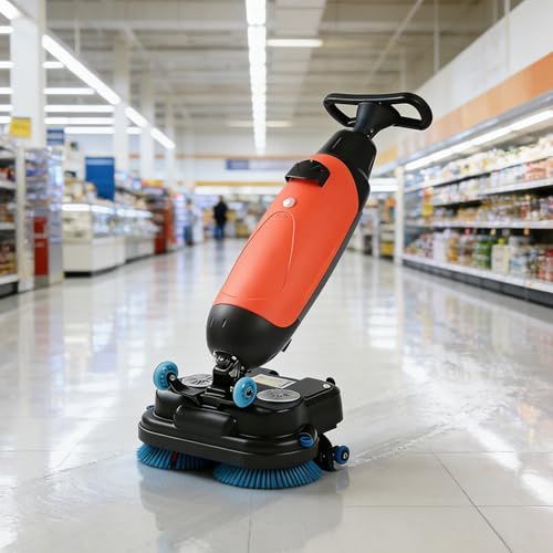 Depurador de piso inalámbrico, máquina de limpieza de disco de doble cepillo con 17 pulgadas de ancho y tanque de 1 galón para limpieza doméstica y comercial