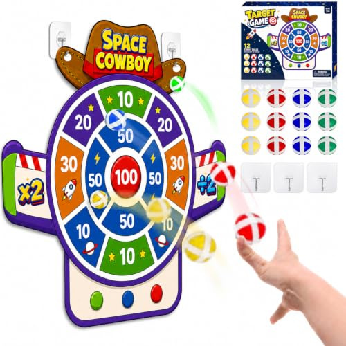 Jeu de Fléchette Pliable avec 12 balles Collantes, Jouet Light Year pour Enfants, Jeux de Lancer pour Intérieur Extérieur, Cadeau Garçon Fille 3-12 Ans