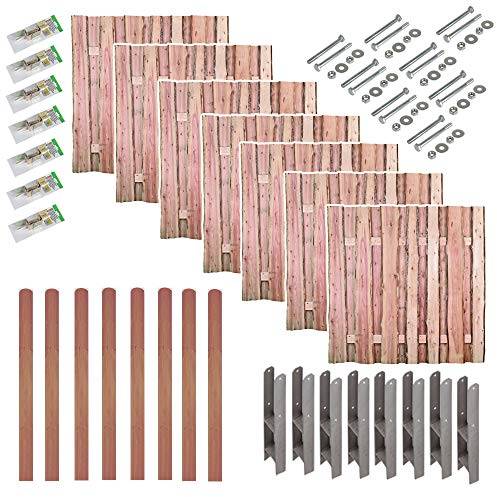 Holz-Zaun Dresden| Komplettset mit Montagematerial & 7 Stk. Gartenzaun 180x180 cm & 8 Stk. Pfosten 9x9x190 cm | ca. 13,3 lfd. Meter | Bohlenzaun | Sichtschutz Lärche | Sichtschutz-Zaun | Windschutz