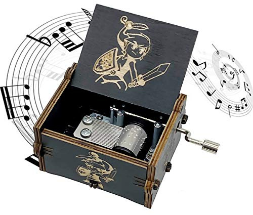 Wooden Music Box, Hand Crank Wood Musical Boxes, Antique Engraved Carved Crafts Gift for Wedding, Valentines, Christmas, Birthday(Black)