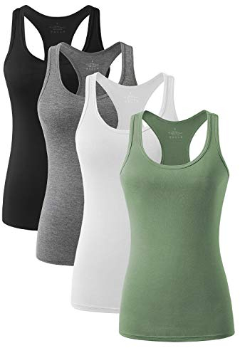 vislivin Workout Tanktops für Damen Racerback Yoga Tanks Basic Sportliche Activewear-4er Pack Schwarz/Dunkelgrau/Weiß/Armeegrün L