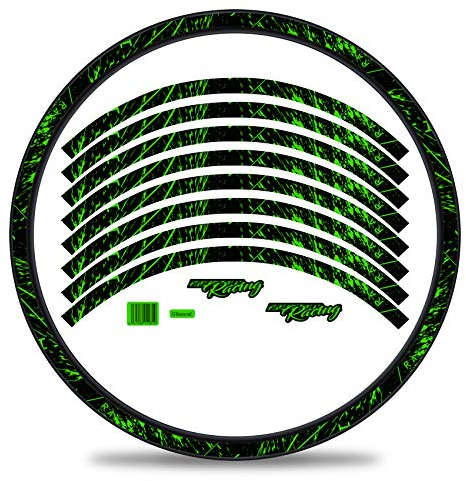 Finest Folia 16-teiliges Set Felgenrandaufkleber Sticker für Fahrrad Felgen im Racing Design Komplett Set für 27 29 für Rennrad Mountainbike MTB Laufrad RX024 (Neon Grün, Glanz)