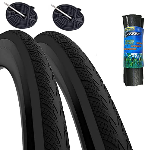 2 COPERTONI DEESTONE 700 X 25C (25-622) + CAMERE PNEUMATICI NERI PER BICI DA CORSA STRADA ON OFF ROAD