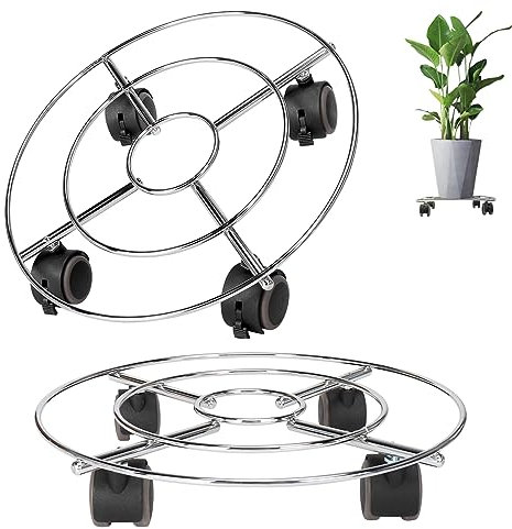 SI FANG Plant Caddy with Wheels with Lockable Casters, 30cm Round Rolling Plant Stand Trolley Flower Pot Movers with Wheels, Heavy Duty Metal Roughened Steel Caddies For Outdoor Garden 2 Pack