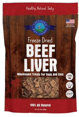 Shepherd Boy Farms Freeze Dried Dog and Cat Treats, Beef Liver, All Natural Single Ingredient Freeze-Dried Dog Treat & Snacks, Made in USA, High Protein, Essential Nutrition of Raw Food, 3oz